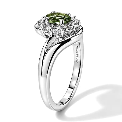 D'Joy Tanzanian Natural Green Apatite and White Zircon 1.00 ctw Ring in Rhodium Over Sterling Silver (Size 6.0)