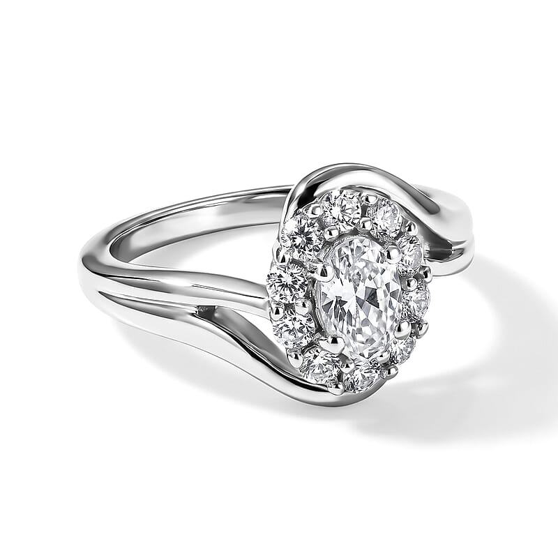 D'Joy Premium Hyalite Opal and White Zircon 0.90 ctw Ring in Rhodium Over Sterling Silver (Size 7.0)