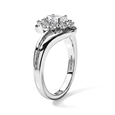 D'Joy Premium Hyalite Opal and White Zircon 0.90 ctw Ring in Rhodium Over Sterling Silver (Size 7.0)