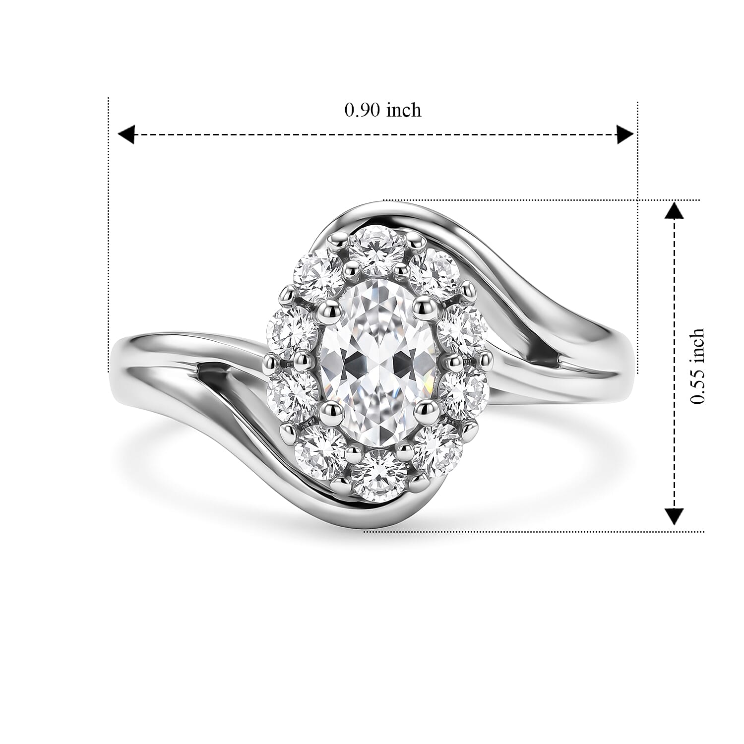 D'Joy Premium Hyalite Opal and White Zircon 0.90 ctw Ring in Rhodium Over Sterling Silver (Size 8.0)