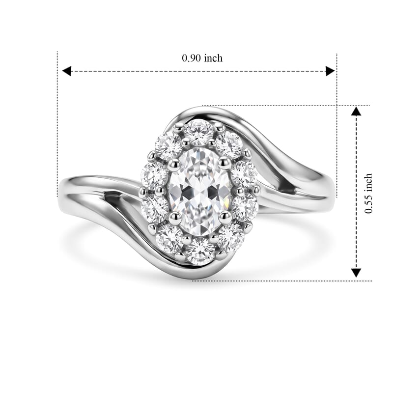 D'Joy Premium Hyalite Opal and White Zircon 0.90 ctw Ring in Rhodium Over Sterling Silver (Size 8.0)
