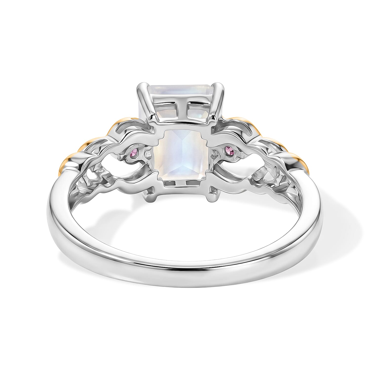 D'Joy Rainbow Moonstone and Orissa Rose Garnet 2.00 ctw Ring in 18K Vermeil Yellow Gold and Rhodium Over Sterling Silver (Size 6.0)