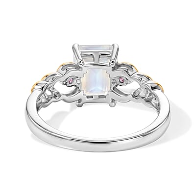 D'Joy Rainbow Moonstone and Orissa Rose Garnet 2.00 ctw Ring in 18K Vermeil Yellow Gold and Rhodium Over Sterling Silver (Size 6.0)