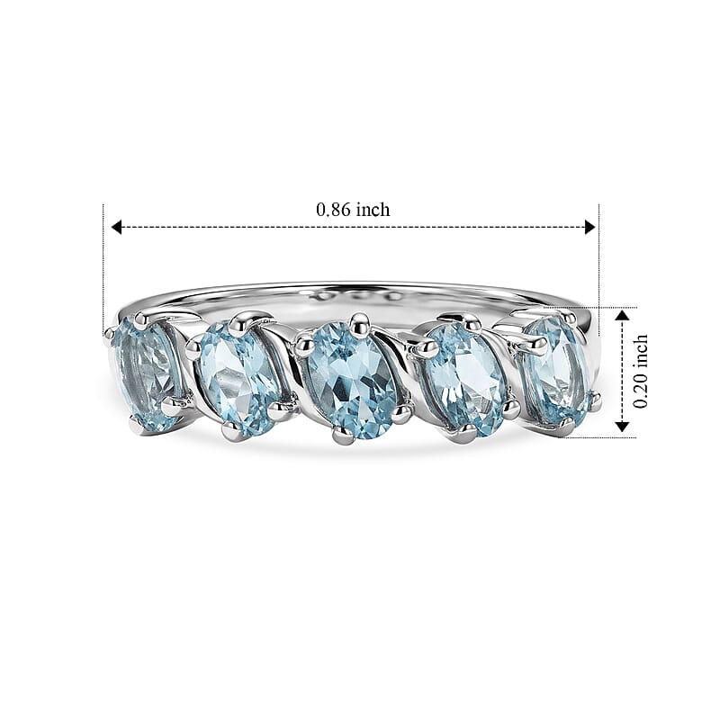 D'Joy Blue Apatite 1.30 ctw Ring in Rhodium Over Sterling Silver (Size 6.0)
