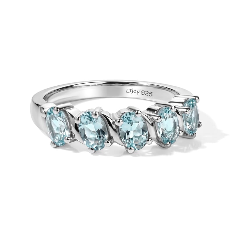 D'Joy Blue Apatite 1.30 ctw Ring in Rhodium Over Sterling Silver (Size 7.0)