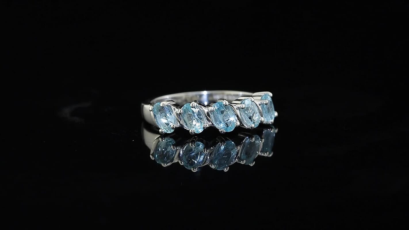 D''Joy Blue Apatite Ring in Rhodium Over Sterling Silver (Size 6.0) 1.30 ctw