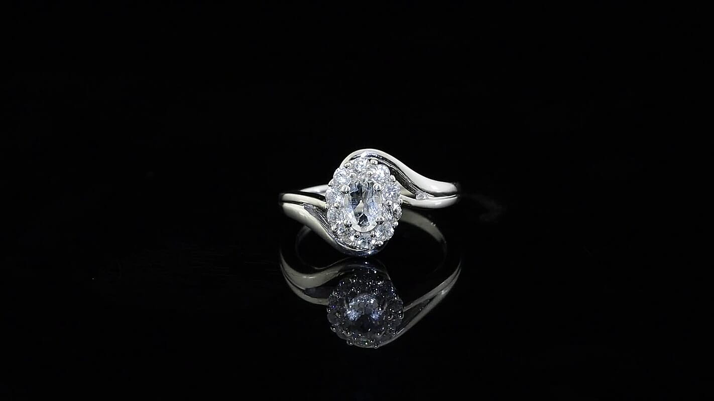 D''Joy Shungite, White Zircon Ring in Rhodium Over Sterling Silver (Size 6.0) 2.20 ctw