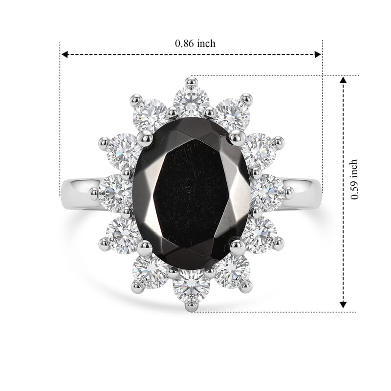 D'Joy Shungite and White Zircon 2.20 ctw Ring in Rhodium Over Sterling Silver (Size 6.0)