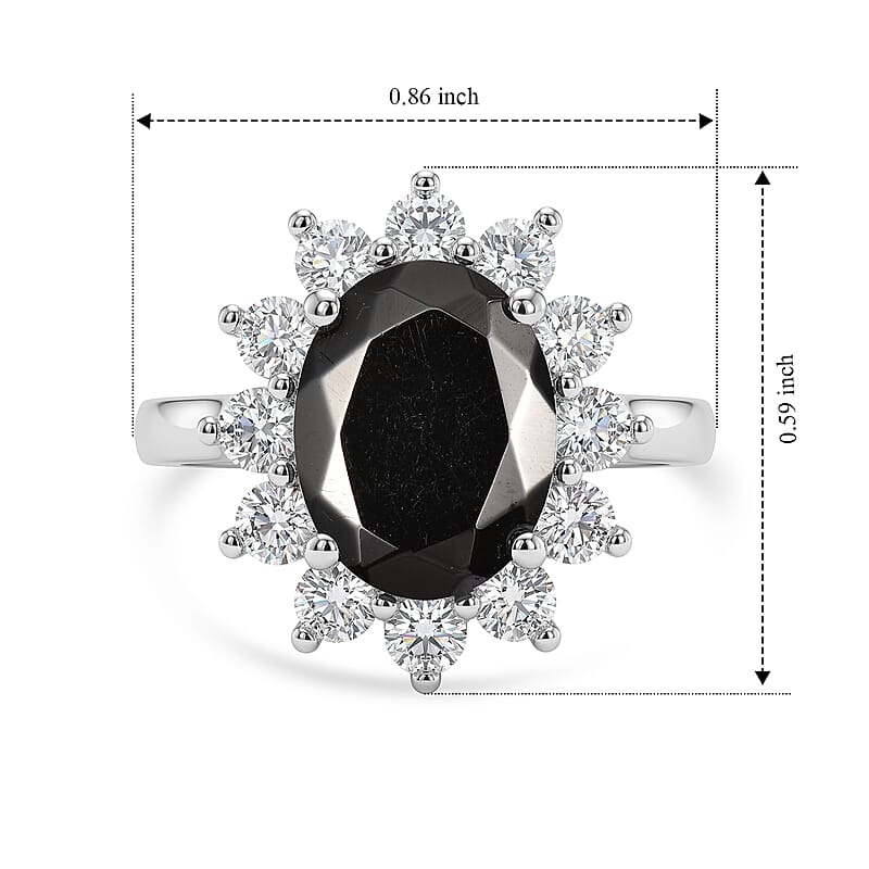 D'Joy Shungite and White Zircon 2.20 ctw Ring in Rhodium Over Sterling Silver (Size 6.0)