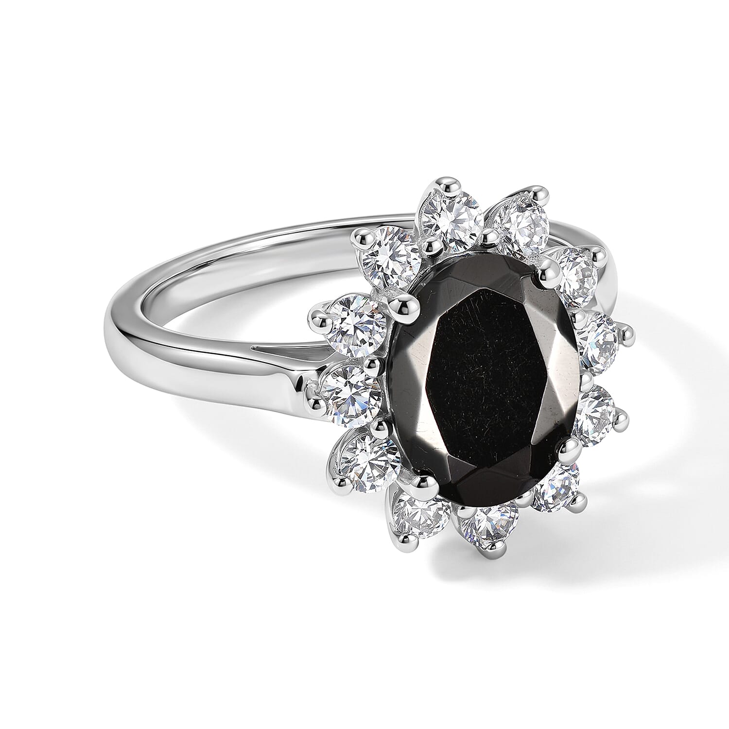 D''Joy Shungite, White Zircon Ring in Rhodium Over Sterling Silver (Size 6.0) 2.20 ctw