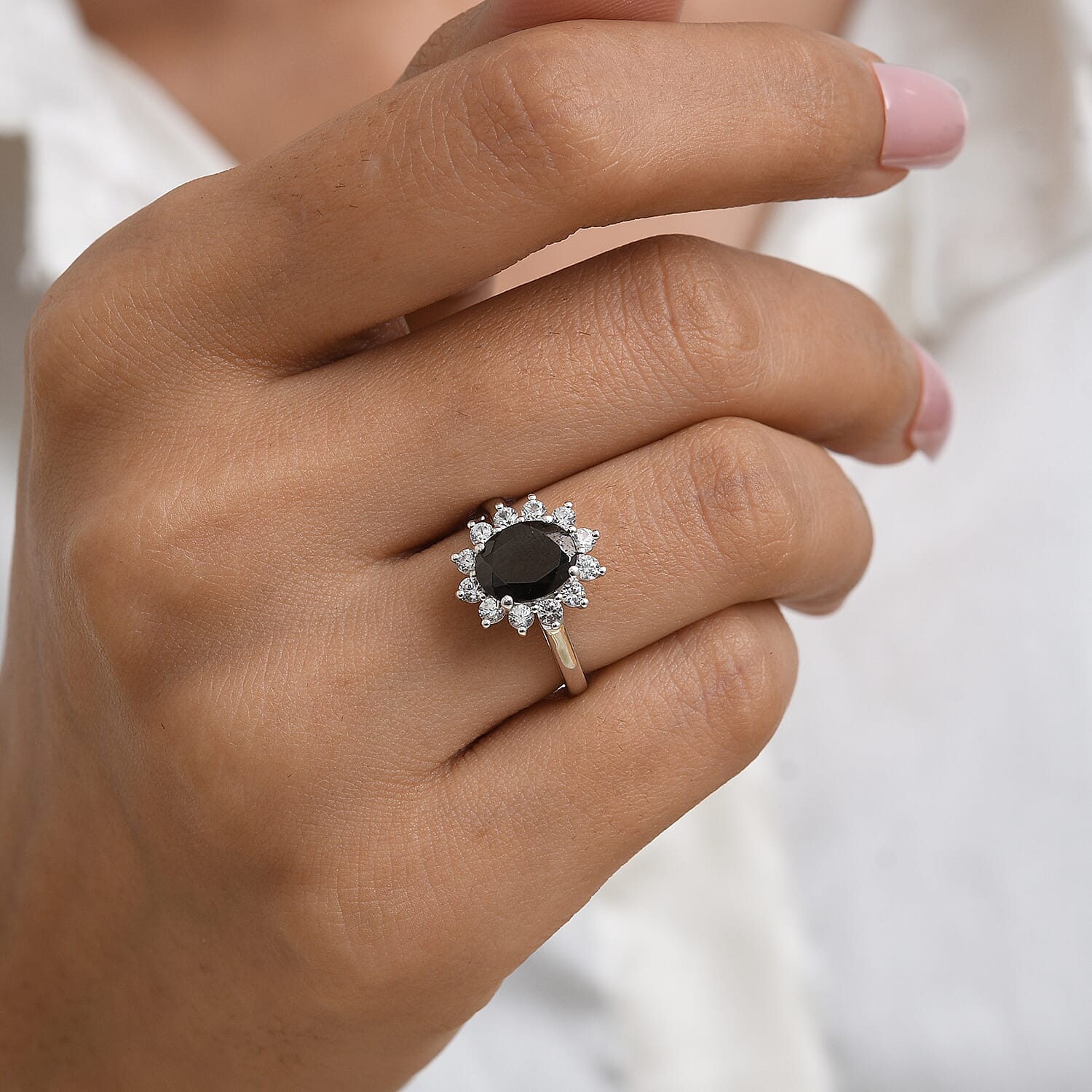 D'Joy Shungite and White Zircon 2.20 ctw Ring in Rhodium Over Sterling Silver (Size 8.0)