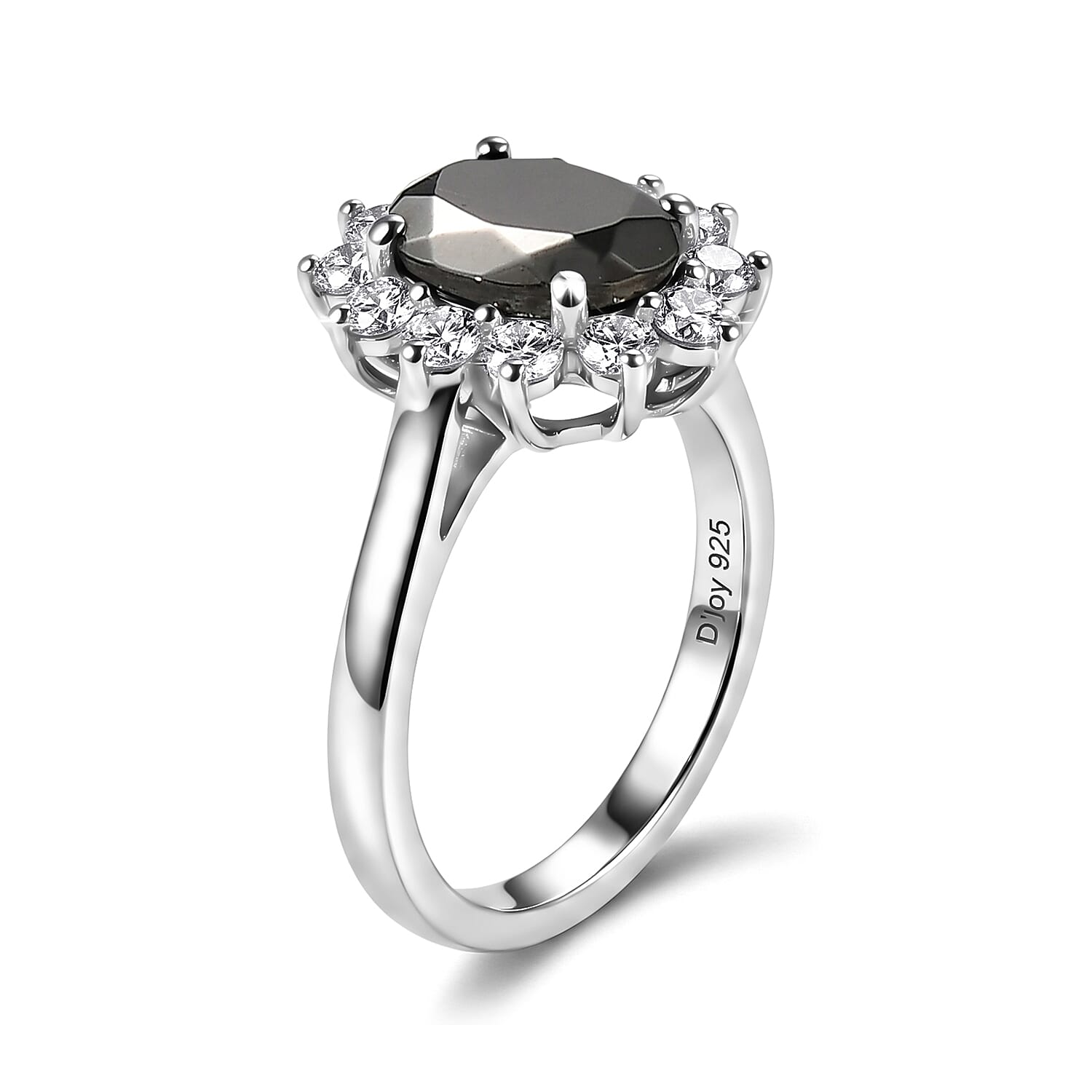 D'Joy Shungite and White Zircon 2.20 ctw Ring in Rhodium Over Sterling Silver (Size 8.0)