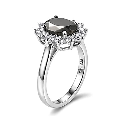 D'Joy Shungite and White Zircon 2.20 ctw Ring in Rhodium Over Sterling Silver (Size 8.0)