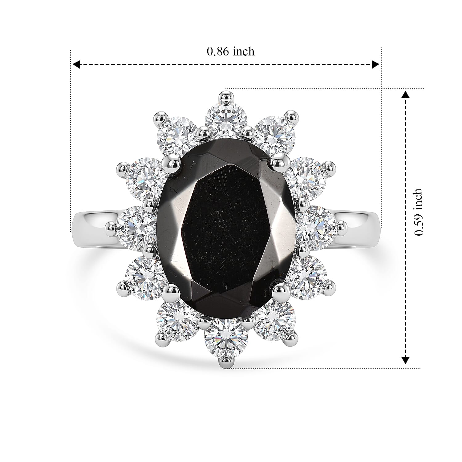 D'Joy Shungite and White Zircon 2.20 ctw Ring in Rhodium Over Sterling Silver (Size 8.0)