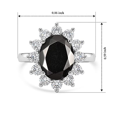 D'Joy Shungite and White Zircon 2.20 ctw Ring in Rhodium Over Sterling Silver (Size 8.0)
