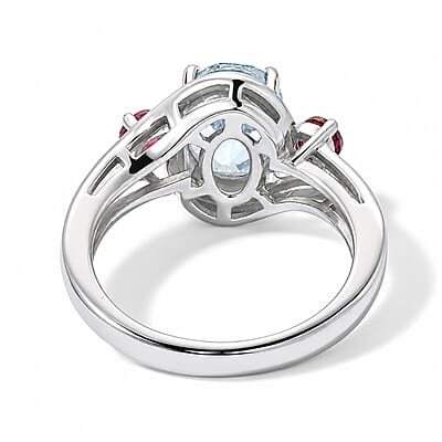 D'Joy Sky Blue Topaz and Orissa Rose Garnet 2.50 ctw Ring in Rhodium Over Sterling Silver (Size 6.0)