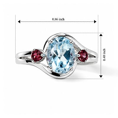 D'Joy Sky Blue Topaz and Orissa Rose Garnet 2.50 ctw Ring in Rhodium Over Sterling Silver (Size 6.0)