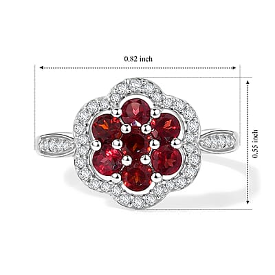 D'Joy Pyrope Garnet and White Zircon 1.60 ctw Ring in Rhodium Over Sterling Silver (Size 6.0)