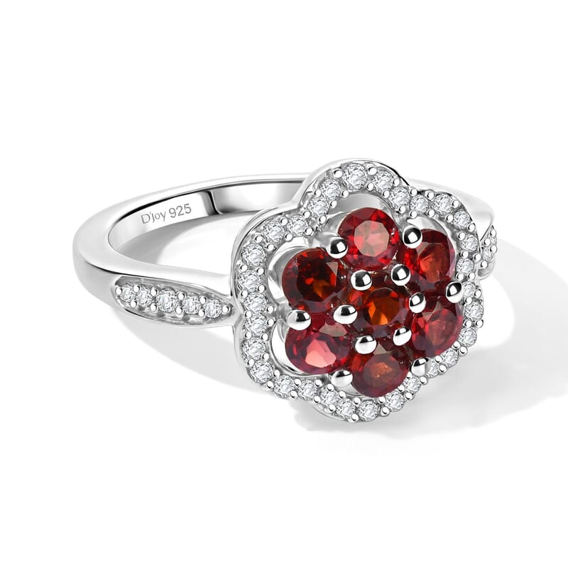D'Joy Pyrope Garnet and White Zircon 1.60 ctw Ring in Rhodium Over Sterling Silver (Size 8.0)