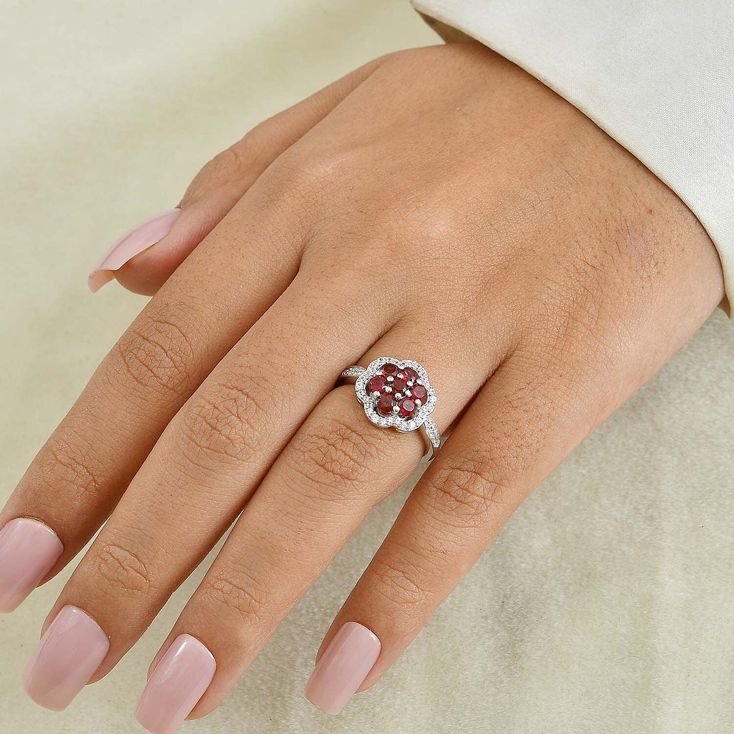 D'Joy Pyrope Garnet and White Zircon 1.60 ctw Ring in Rhodium Over Sterling Silver (Size 8.0)