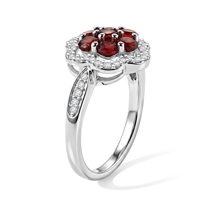 D'Joy Pyrope Garnet and White Zircon 1.60 ctw Ring in Rhodium Over Sterling Silver (Size 8.0)