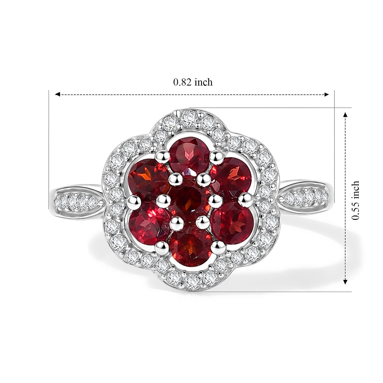 D'Joy Pyrope Garnet and White Zircon 1.60 ctw Ring in Rhodium Over Sterling Silver (Size 8.0)