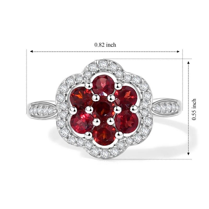 D'Joy Pyrope Garnet and White Zircon 1.60 ctw Ring in Rhodium Over Sterling Silver (Size 8.0)