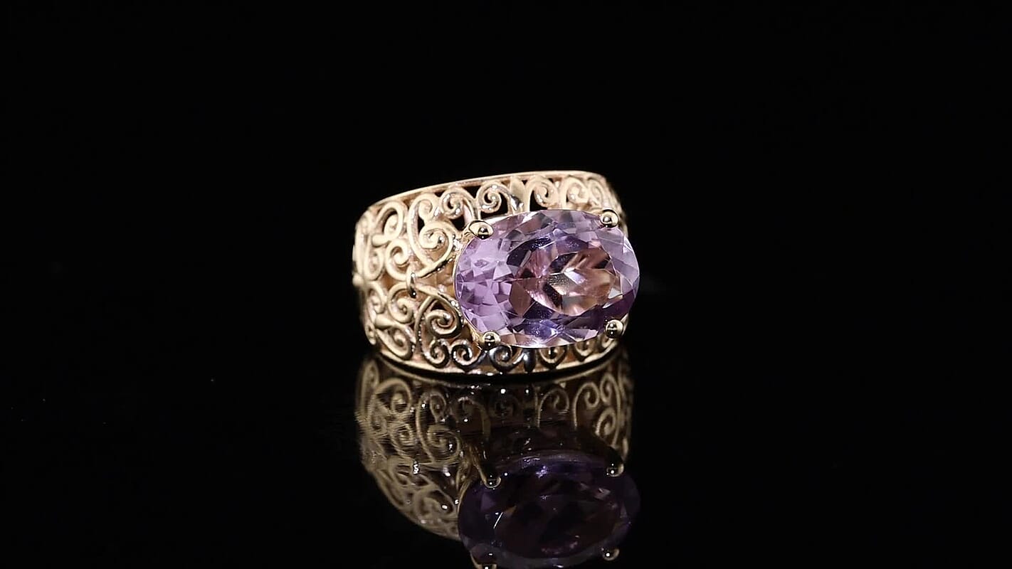 EverTrue Rose De France Amethyst Ring in 18K YG Plated (Size 6.0) 5.80 ctw