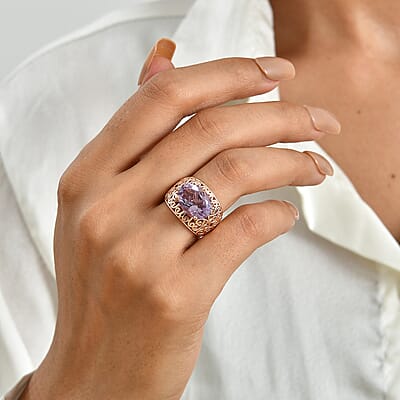 EverTrue Rose De France Amethyst 5.80 ctw Ring in 18K YG Plated (Size 6.0)