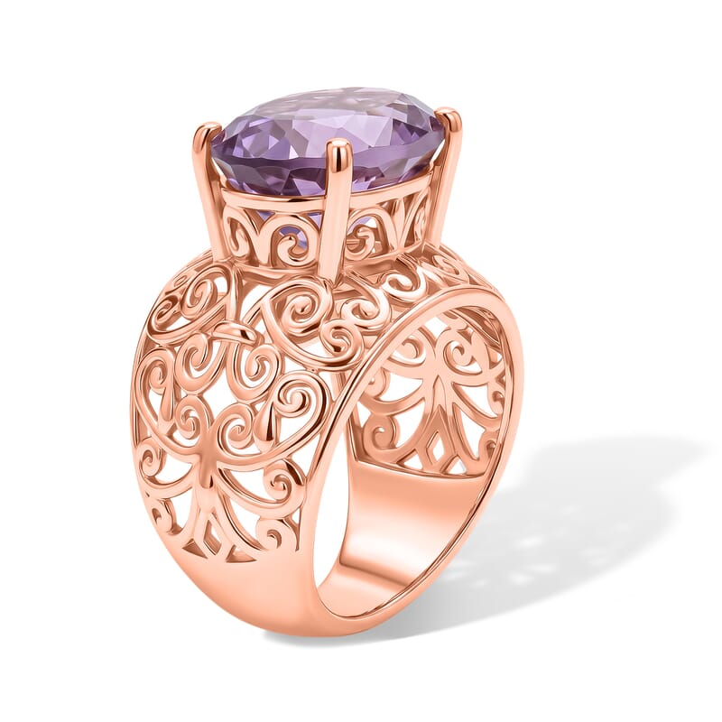 EverTrue Rose De France Amethyst 5.80 ctw Ring in 18K YG Plated (Size 6.0)