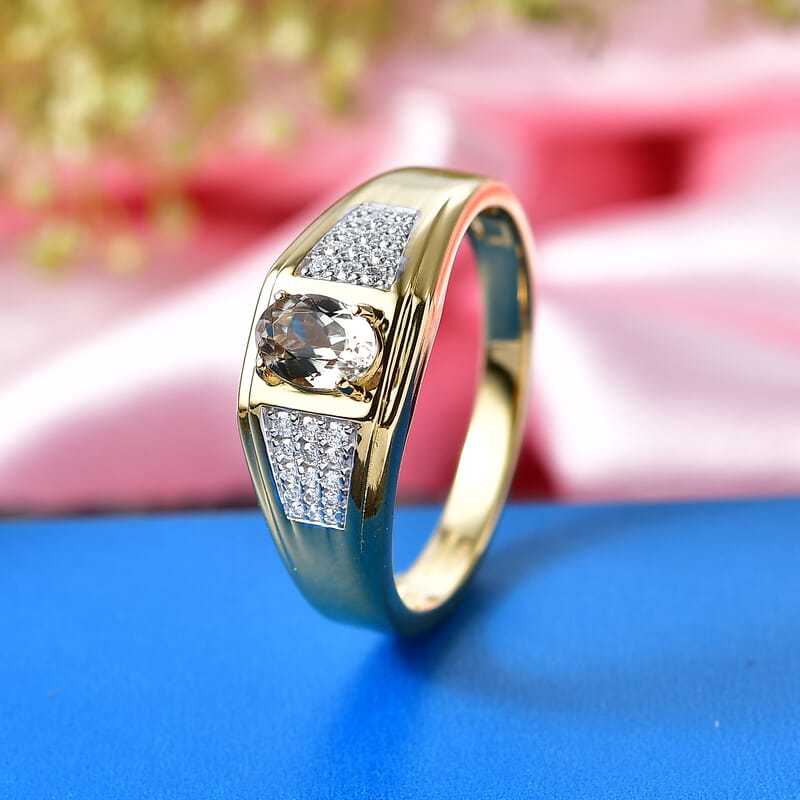 D'Joy AAA Turkizite and Moissanite 1.20 ctw Men's Ring in 18K Vermeil Yellow Gold Over Sterling Silver (Size 11.0)
