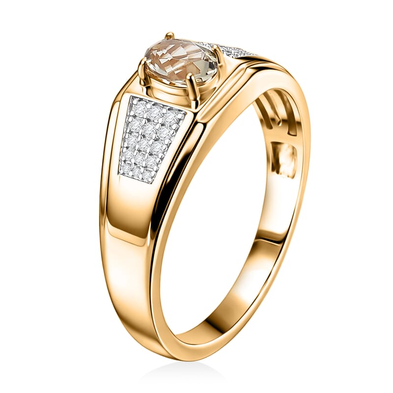 D'Joy AAA Turkizite and Moissanite 1.20 ctw Men's Ring in 18K Vermeil Yellow Gold Over Sterling Silver (Size 11.0)