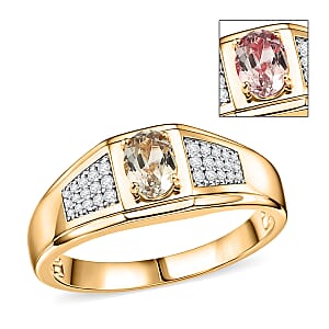 D'Joy AAA Turkizite and Moissanite 1.20 ctw Men's Ring in 18K Vermeil Yellow Gold Over Sterling Silver (Size 12.0)