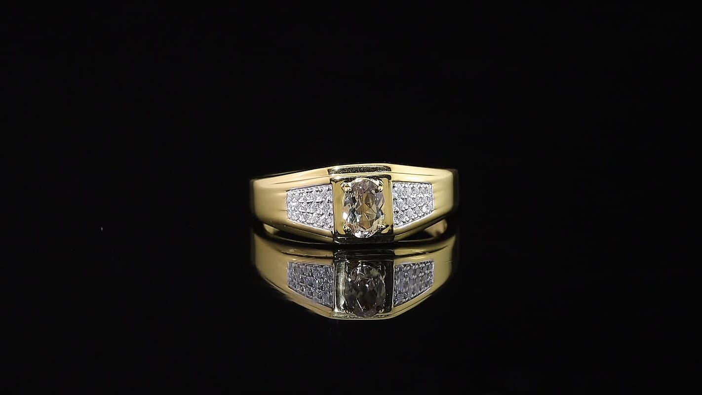 D'Joy AAA Turkizite and Moissanite 1.20 ctw Men's Ring in 18K Vermeil Yellow Gold Over Sterling Silver