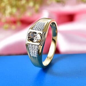 D'Joy AAA Turkizite and Moissanite 1.20 ctw Men's Ring in 18K Vermeil Yellow Gold Over Sterling Silver (Size 13.0)