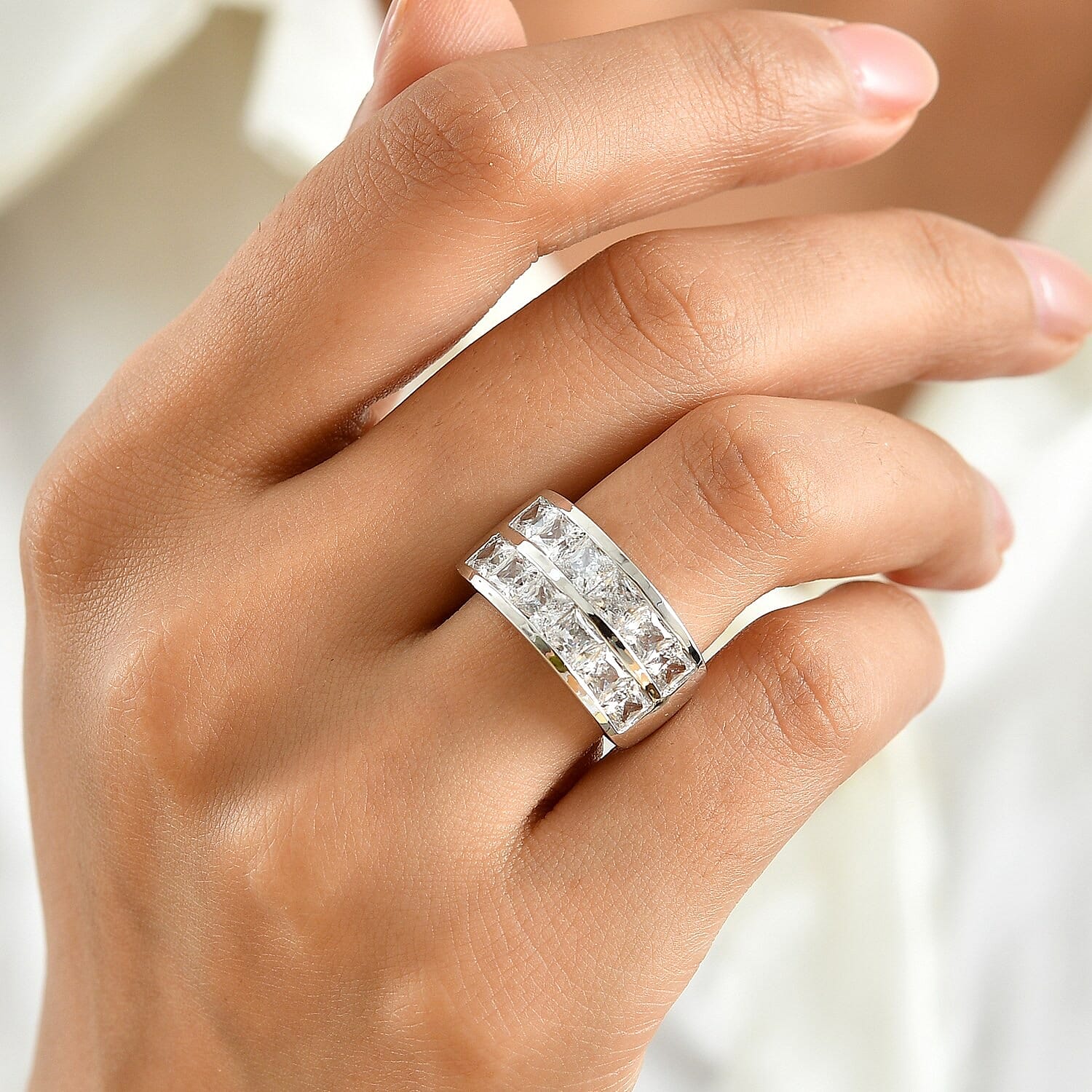 EverTrue Simulated Diamond Half Eternity Band Ring in Platinum Bond (Size 5.0)