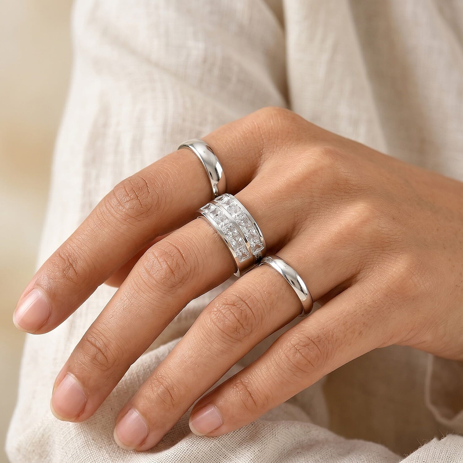 EverTrue Simulated Diamond Half Eternity Band Ring in Platinum Bond (Size 5.0)