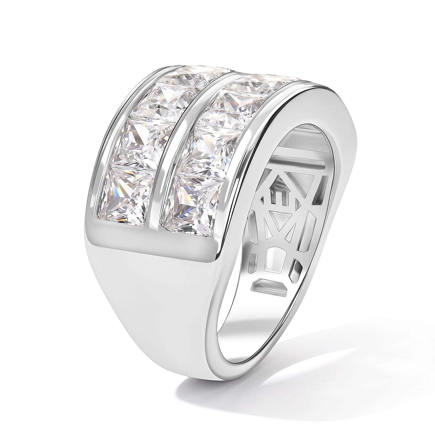 EverTrue Simulated Diamond Half Eternity Band Ring in Platinum Bond (Size 5.0)