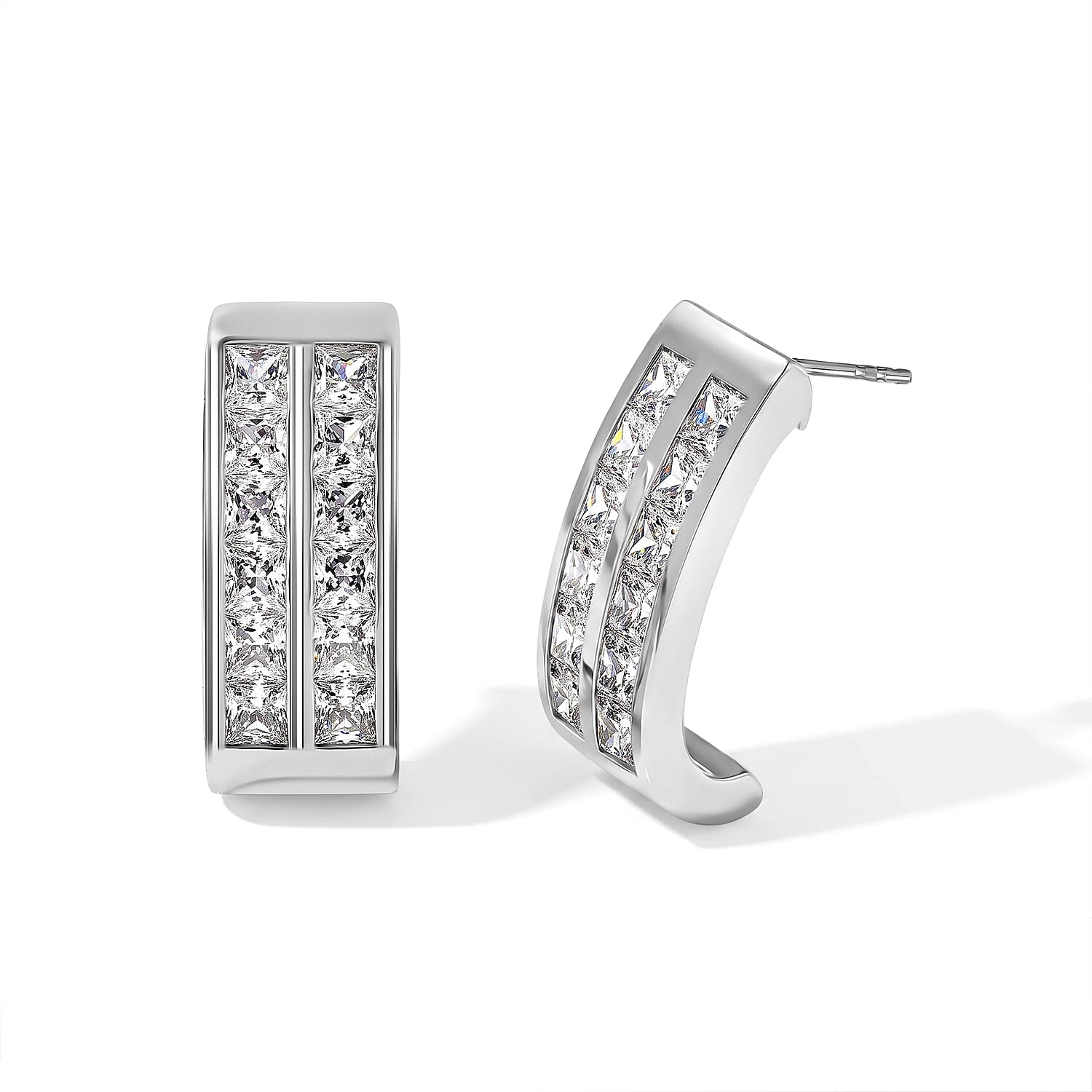 EverTrue Simulated Diamond J Hoop Earrings in Platinum Bond
