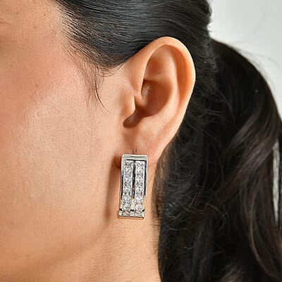 EverTrue Simulated Diamond J Hoop Earrings in Platinum Bond