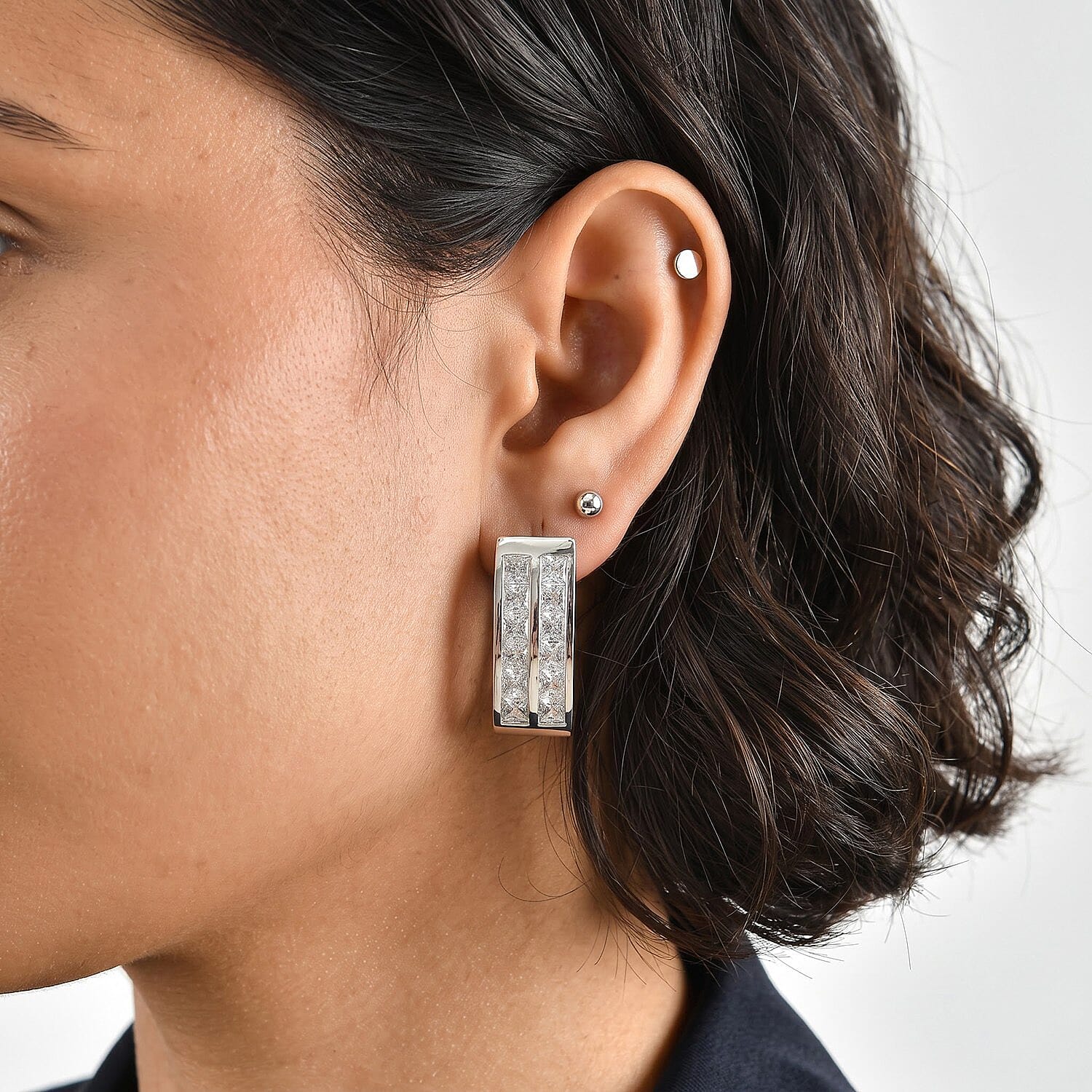 EverTrue Simulated Diamond J Hoop Earrings in Platinum Bond