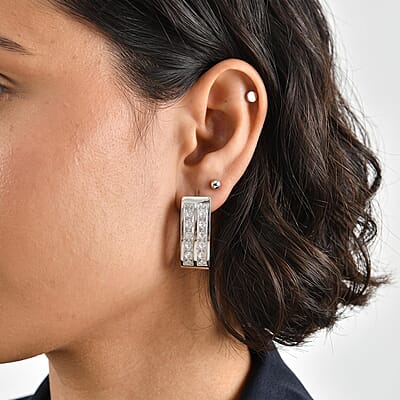 EverTrue Simulated Diamond J Hoop Earrings in Platinum Bond