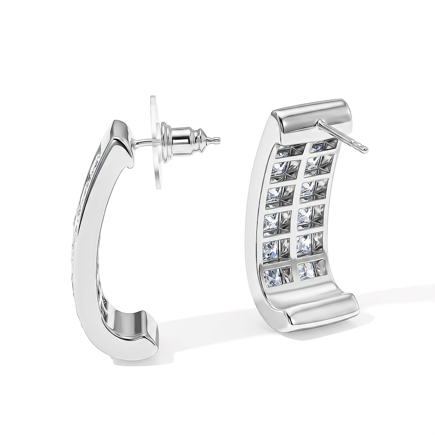 EverTrue Simulated Diamond J Hoop Earrings in Platinum Bond