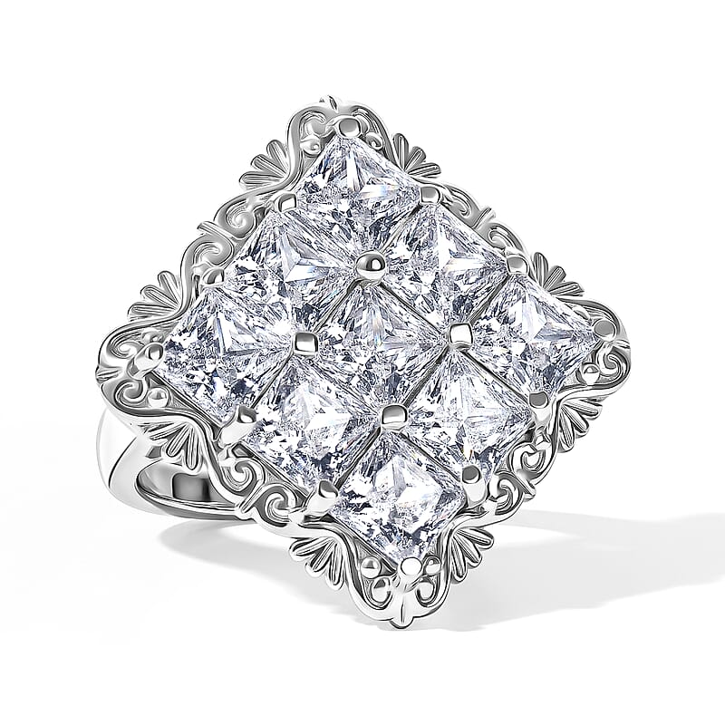 EverTrue Simulated Diamond 10.85 ctw Ring in Platinum Bond (Size 7.0)