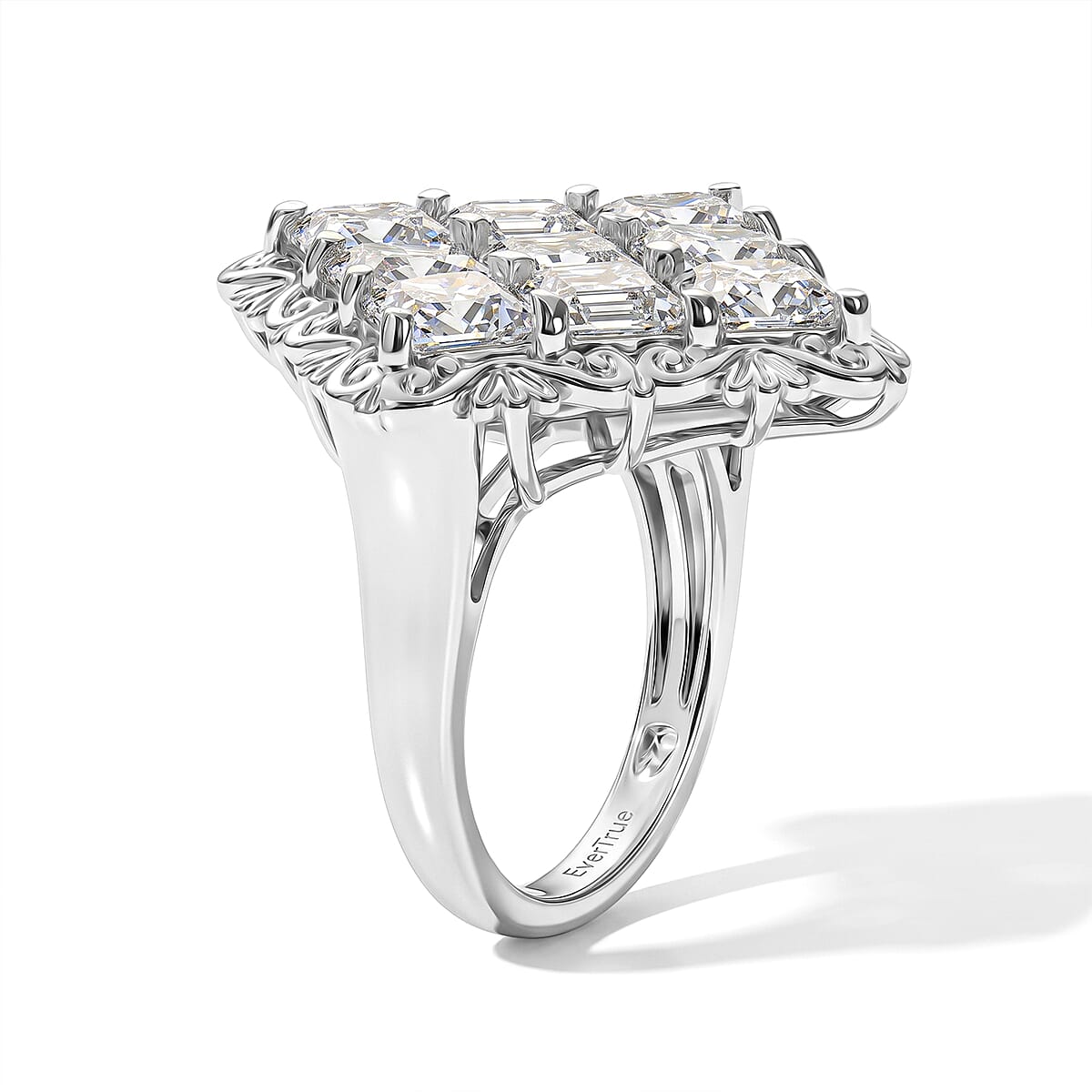 EverTrue Simulated Diamond 10.85 ctw Ring in Platinum Bon (Size 9) image number 3