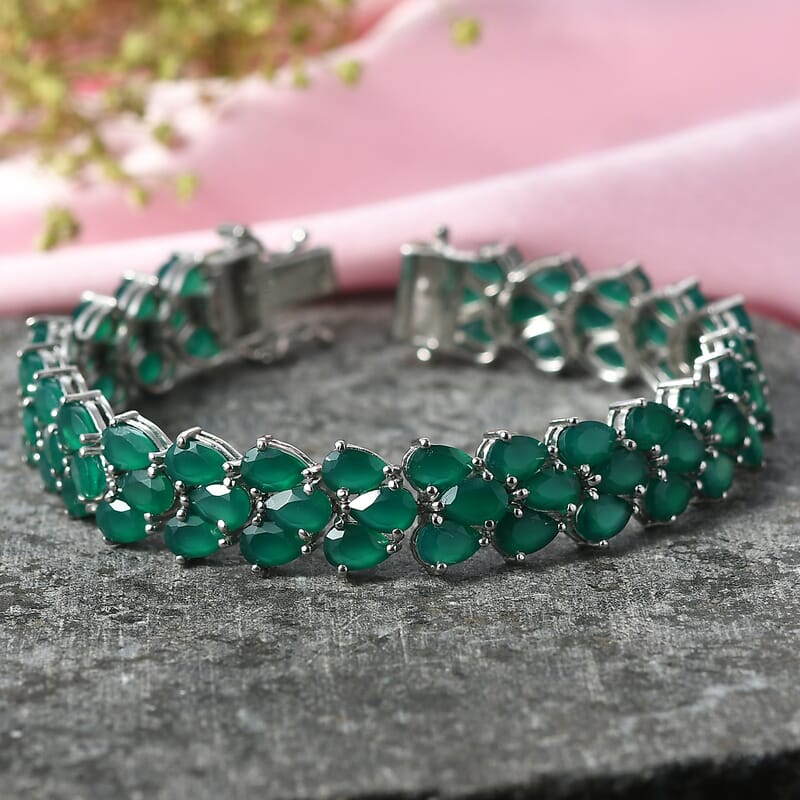 EverTrue Verde Onyx 32.60 ctw Garden Vine Bracelet in Platinum Bond (8.00 In)