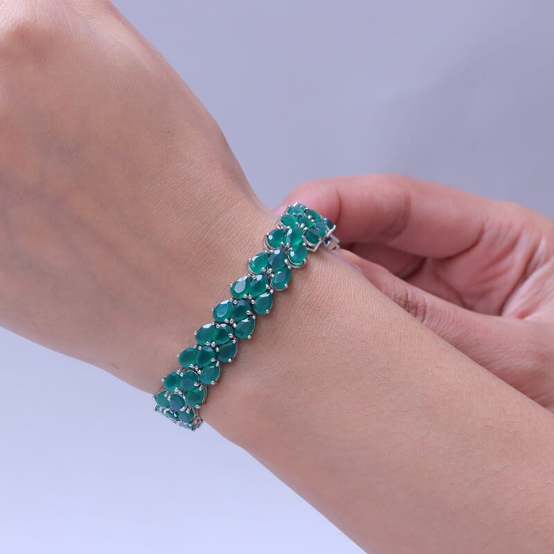 EverTrue Verde Onyx 32.60 ctw Garden Vine Bracelet in Platinum Bond (8.00 In)
