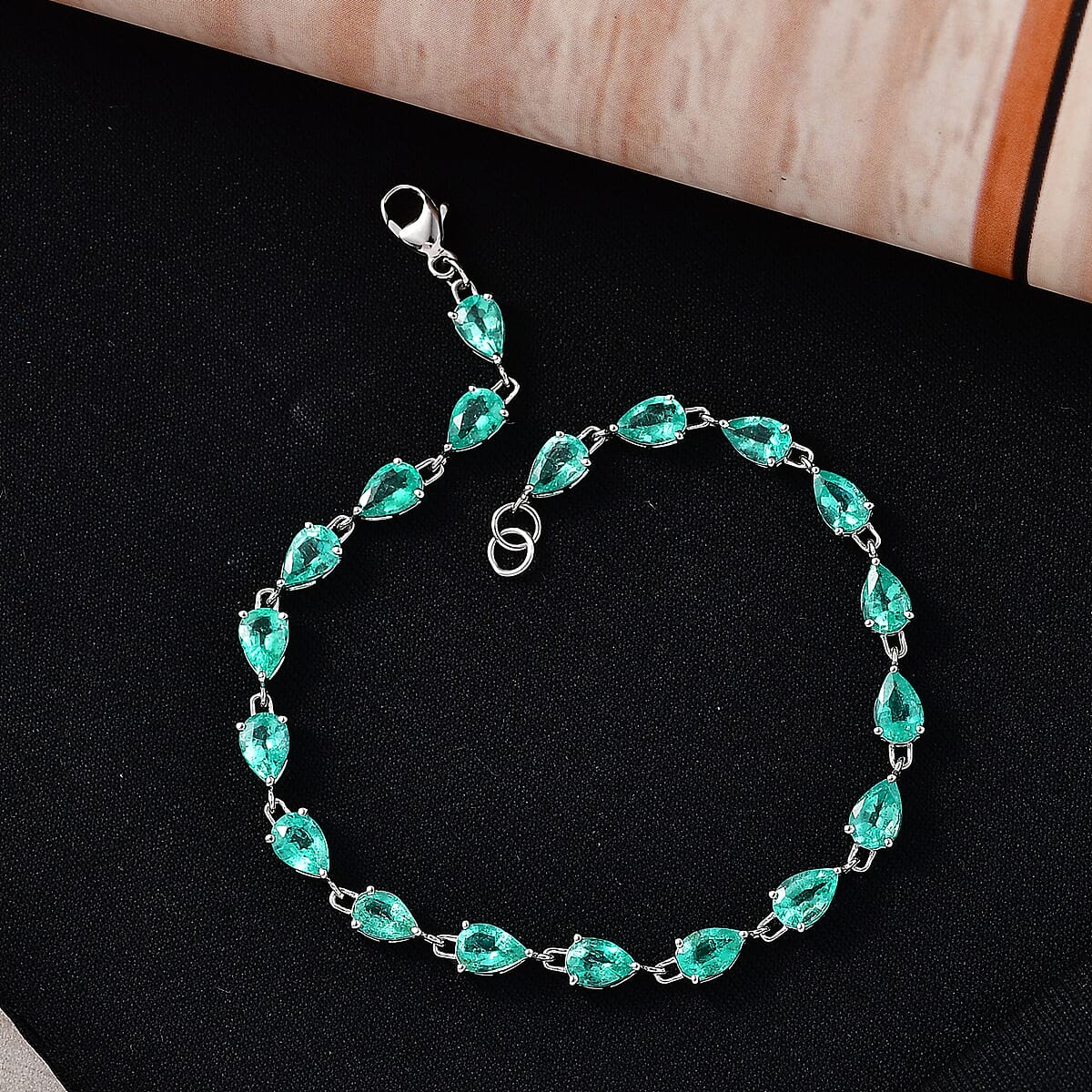 Rhapsody AAAA Boyaca Colombian Emerald 6.40 ctw Green Fire Cascade Bracelet in 950 Platinum (7.25 In) 5.20 Grams image number 1