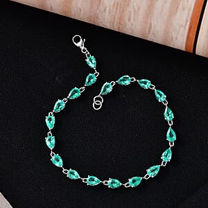 Rhapsody AAAA Boyaca Colombian Emerald 6.40 ctw Green Fire Cascade Bracelet in 950 Platinum (7.25 In) 5.20 Grams