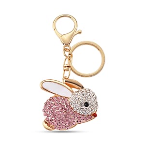 Multi Color Crystal Bunny Keychain in Goldtone